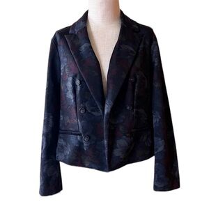 Roz & Ali 1X Black Floral Blazer Office Layering Modest Teacher Contemporary